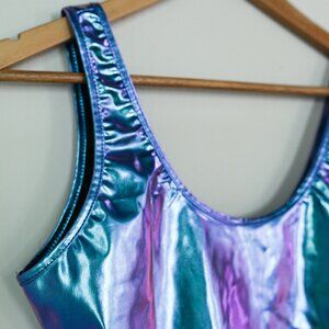 Metallic Purple Hi-Cut Bodysuit Retro 80's
